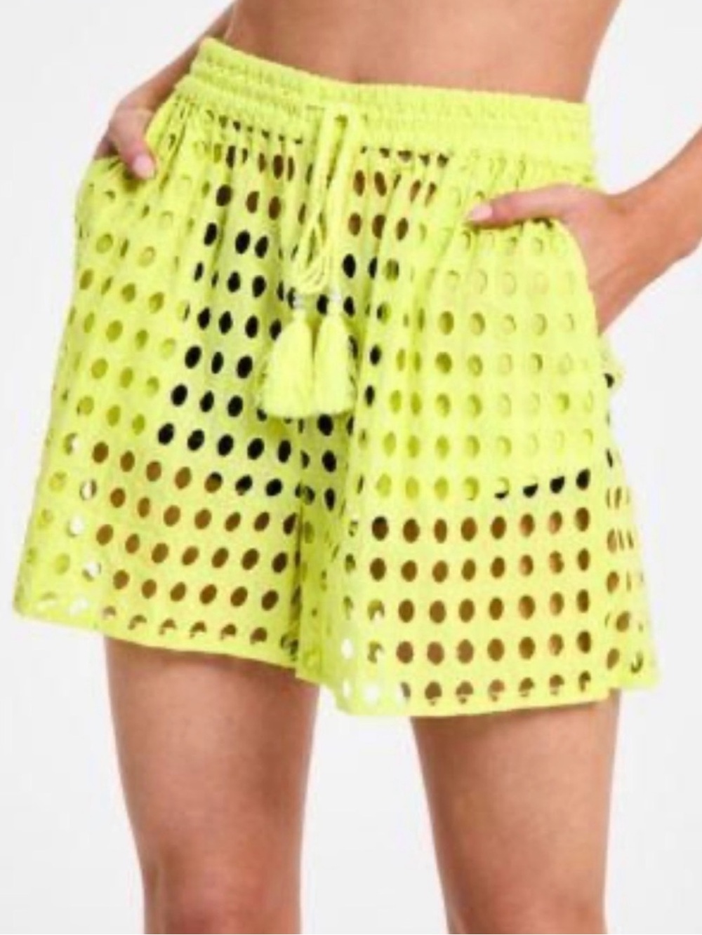 New! Dotti Openwork Dot Cover-Up Pool/Beach Shorts in Citrine, Size XL